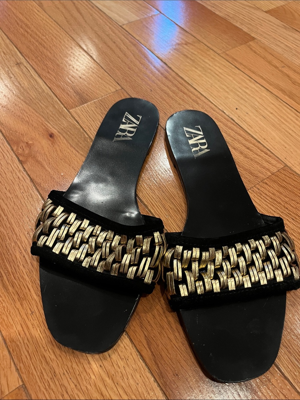 Zara Black Sandals with Gold Braided Accent